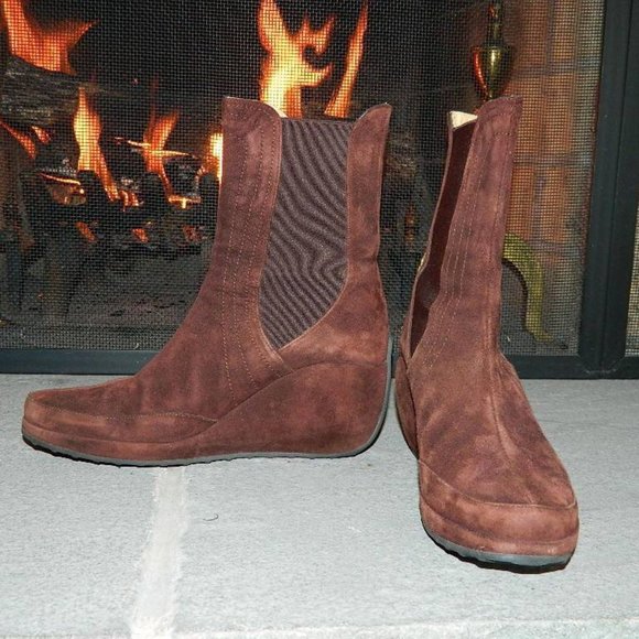 Stephane Kelain Paris Chocolate Brown Suede Wedge Ankle Boots Spain ,s8, EUC box - Picture 3 of 12